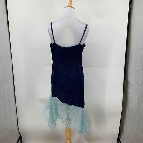 Anthropologie Slip Dress Womens 6 Navy Lace Trimmed Satin Back Zip Shelf Bra - Picture 4 of 16